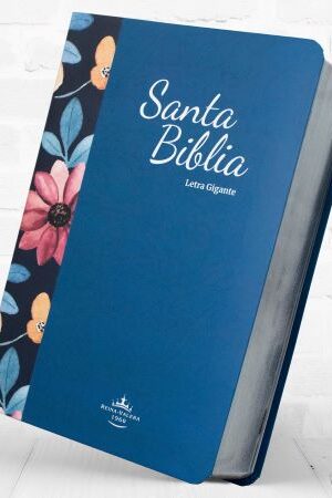 58693-BIBLIA REINA VALERA 60 PIEL AZUL BORDE FLOREADO LETRA GIGANTE