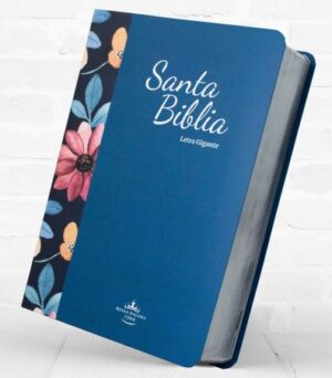 58693-BIBLIA REINA VALERA 60 PIEL AZUL BORDE FLOREADO LETRA GIGANTE